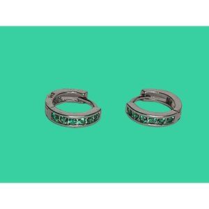 Sterling Silver Green Stone Earrings small hoops marked 925